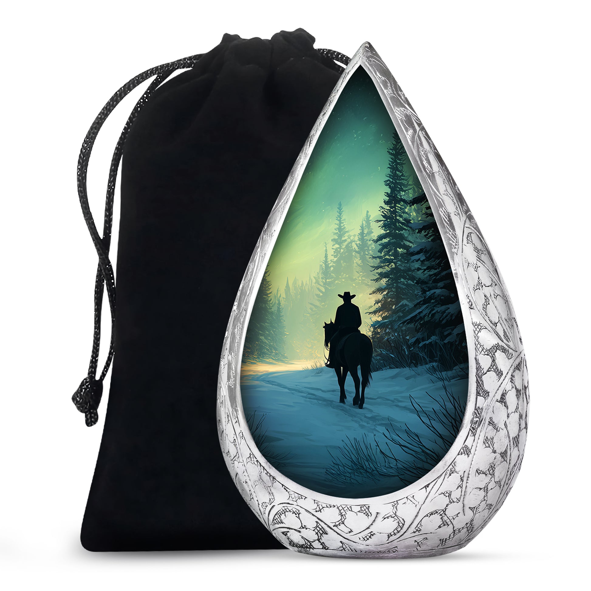 Cowboy in Snow Urn - Beautiful Sunrise Cremation Urns For Human Ashes