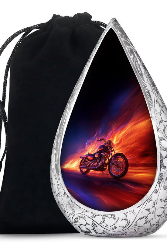 Flaming Motorcycle Urn - Biker Cremation Urn For Human Ashes