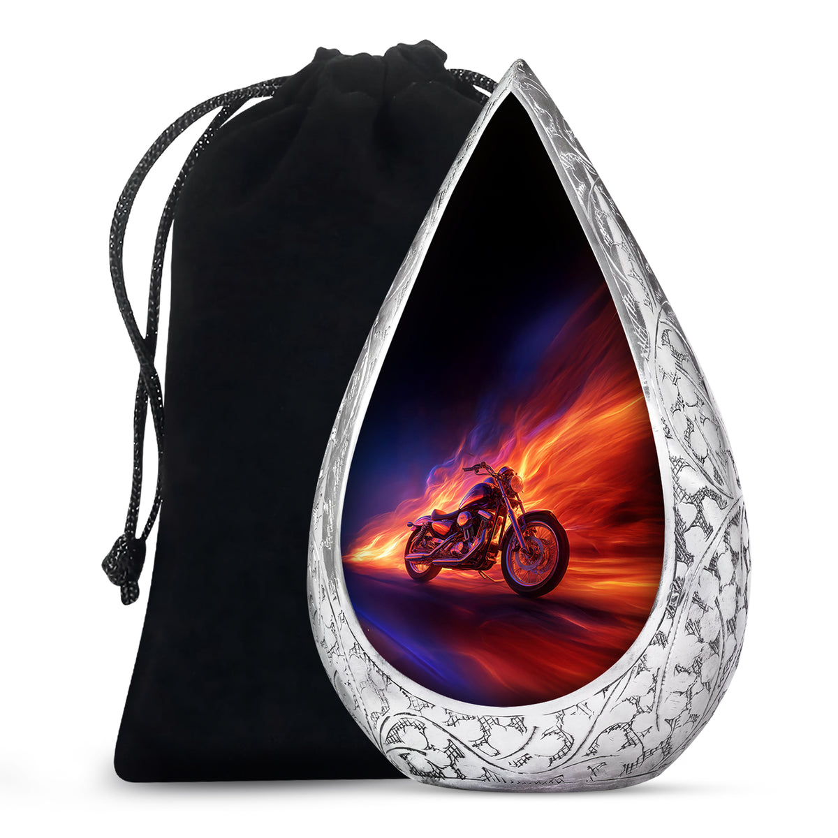 Flaming Motorcycle Urn - Biker Cremation Urn For Human Ashes