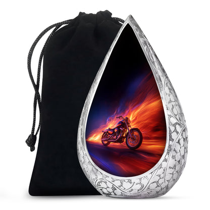 Flaming Motorcycle Urn - Biker Cremation Urn For Human Ashes