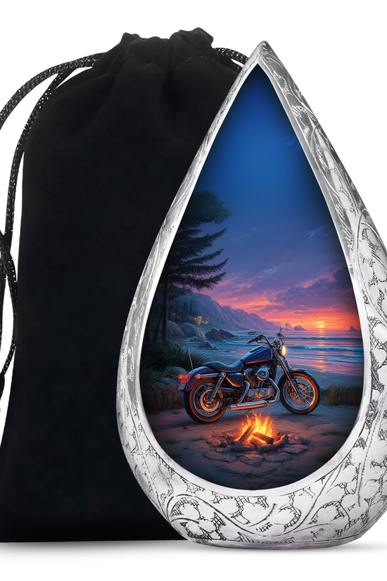 Sunset Beach Motorcycle Cremation Urn - Bonfire Memorial Urn For Dad