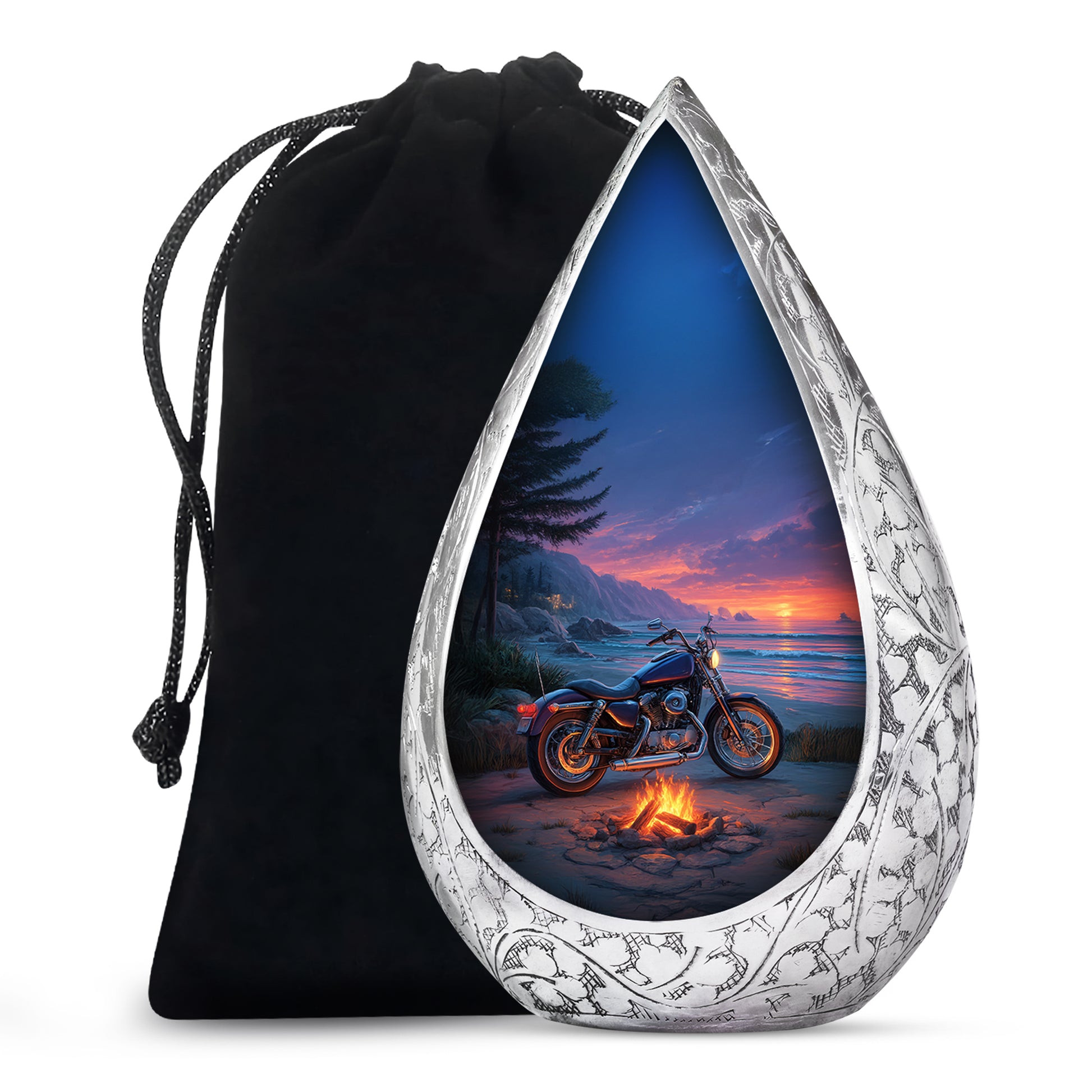 Sunset Beach Motorcycle Cremation Urn - Bonfire Memorial Urn For Dad