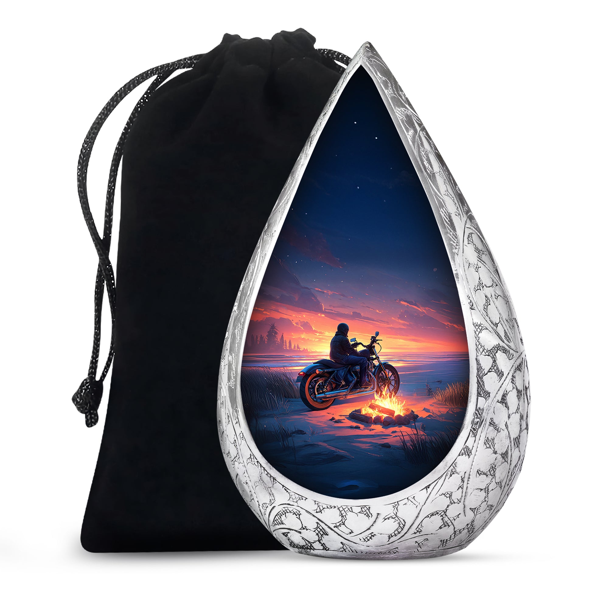 Sunset Motorcycle Rider Cremation Urn - Bonfire Funeral Urn For Loved Ones
