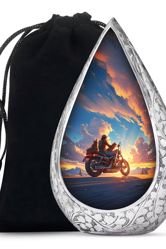 Sunset Bike Ride Memorial Urn - Beautiful Mountain Funeral Urn For Men