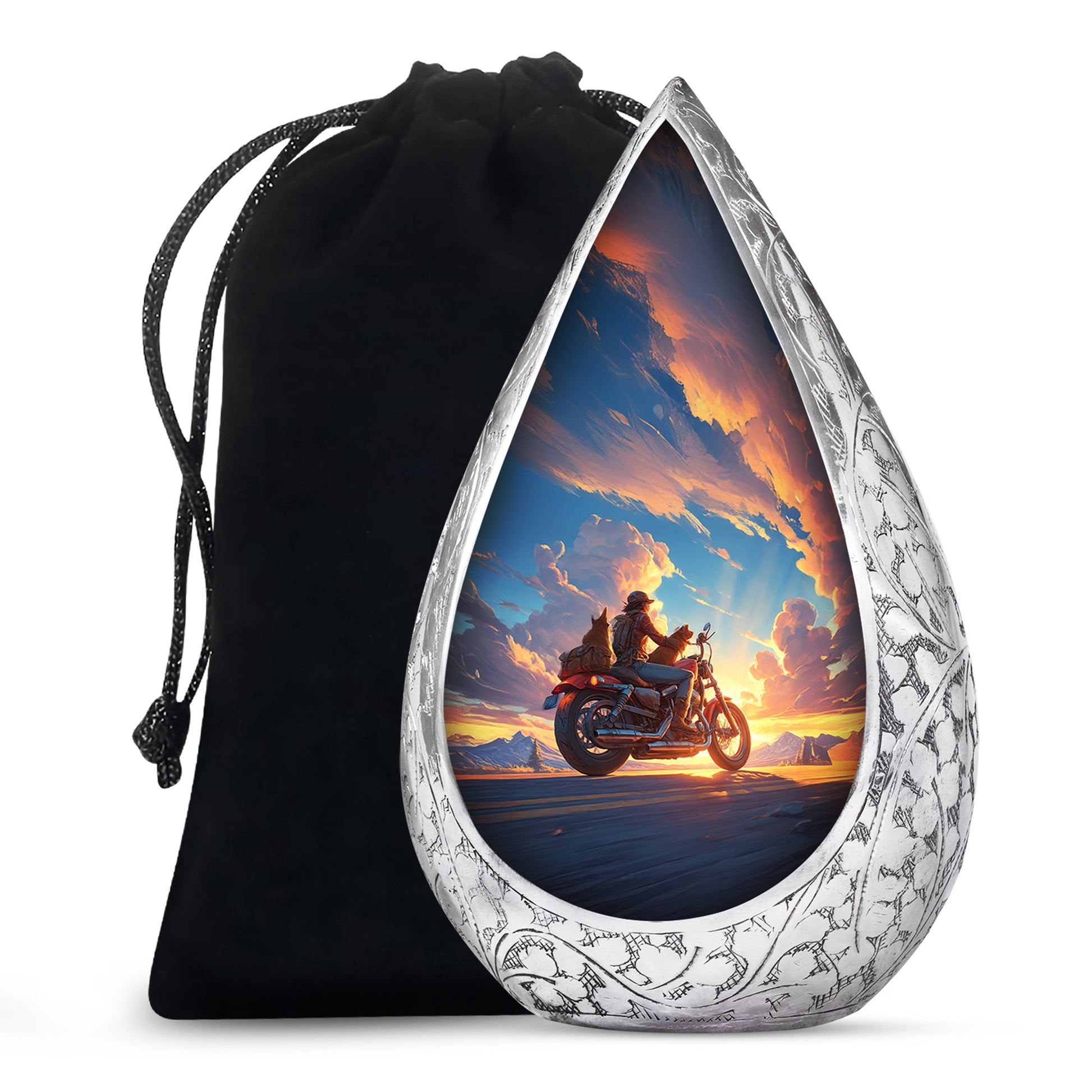 Sunset Bike Ride Memorial Urn - Beautiful Mountain Funeral Urn For Men