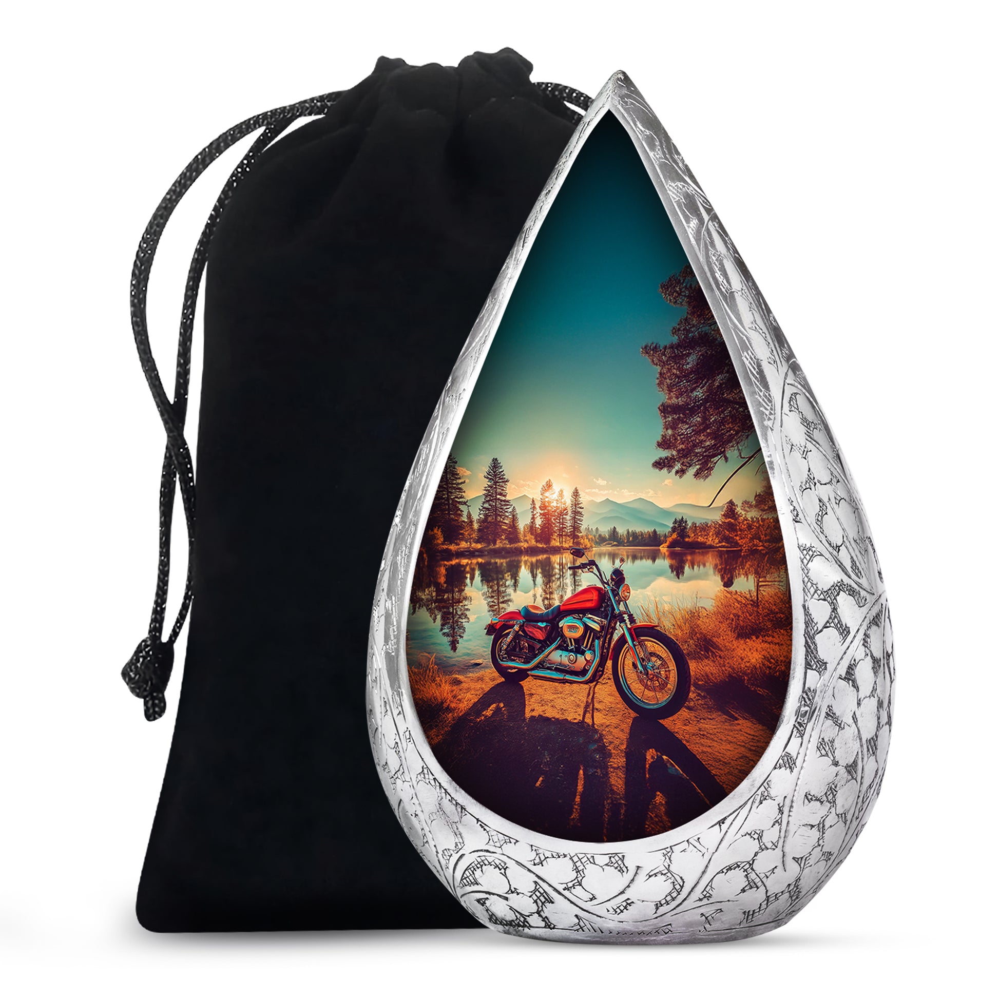 Mountain Lake Bike Funeral Urn - Cremation Urn For Adult Ashes