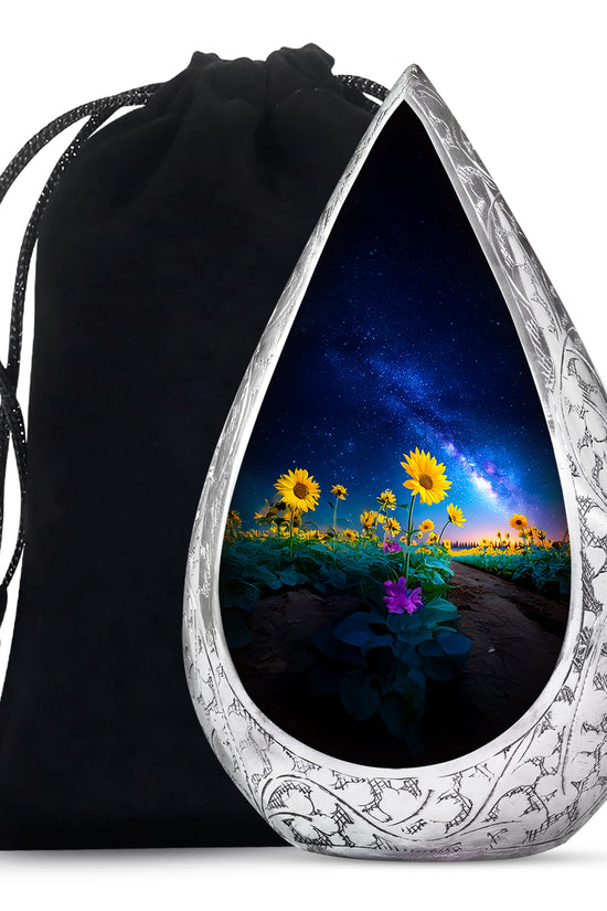 Sunflower Field Cremation Urn - Galaxy Theme Memorial Urn For Ashes