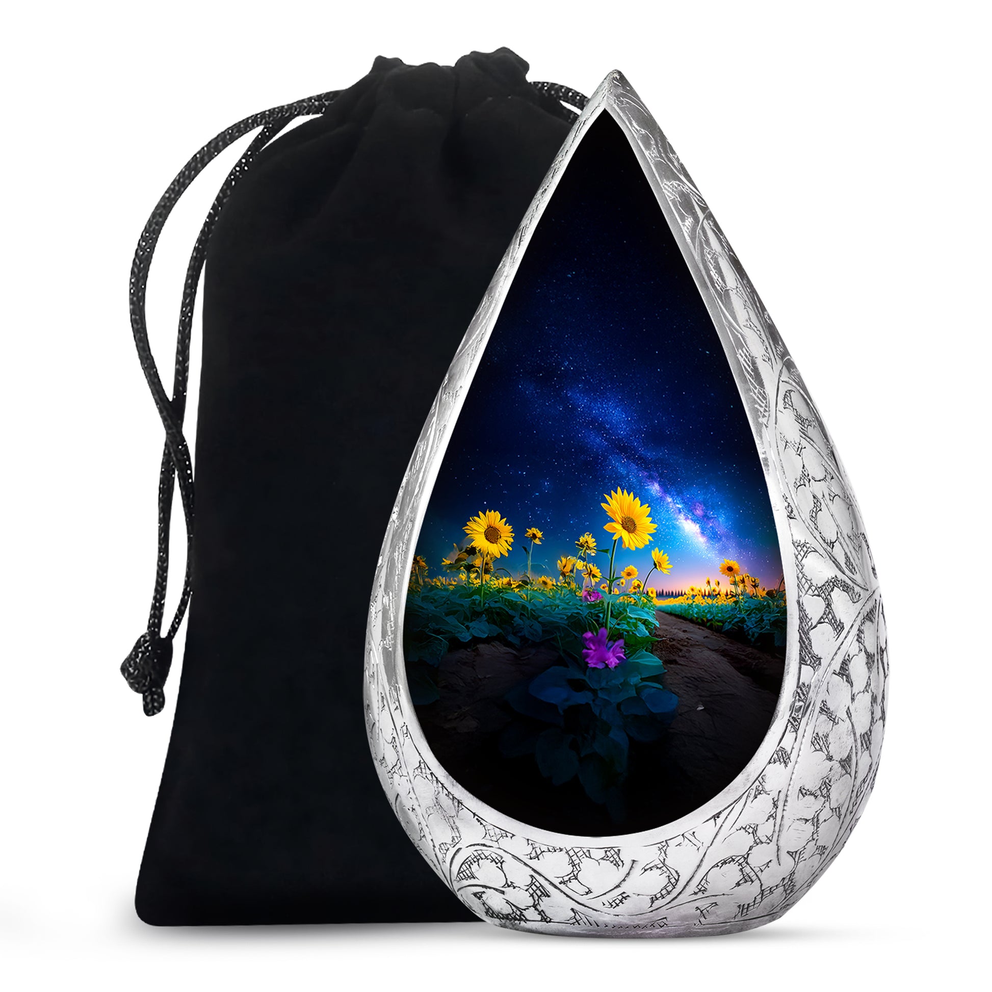 Sunflower Field Cremation Urn - Galaxy Theme Memorial Urn For Ashes
