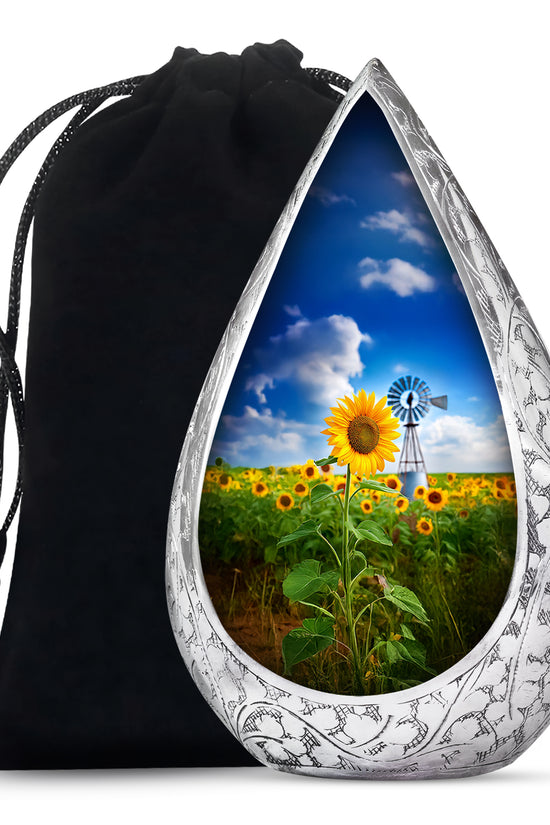 Beautiful Sunflower Farm Urn - Windmill Cremation Urn For Adults Ashes