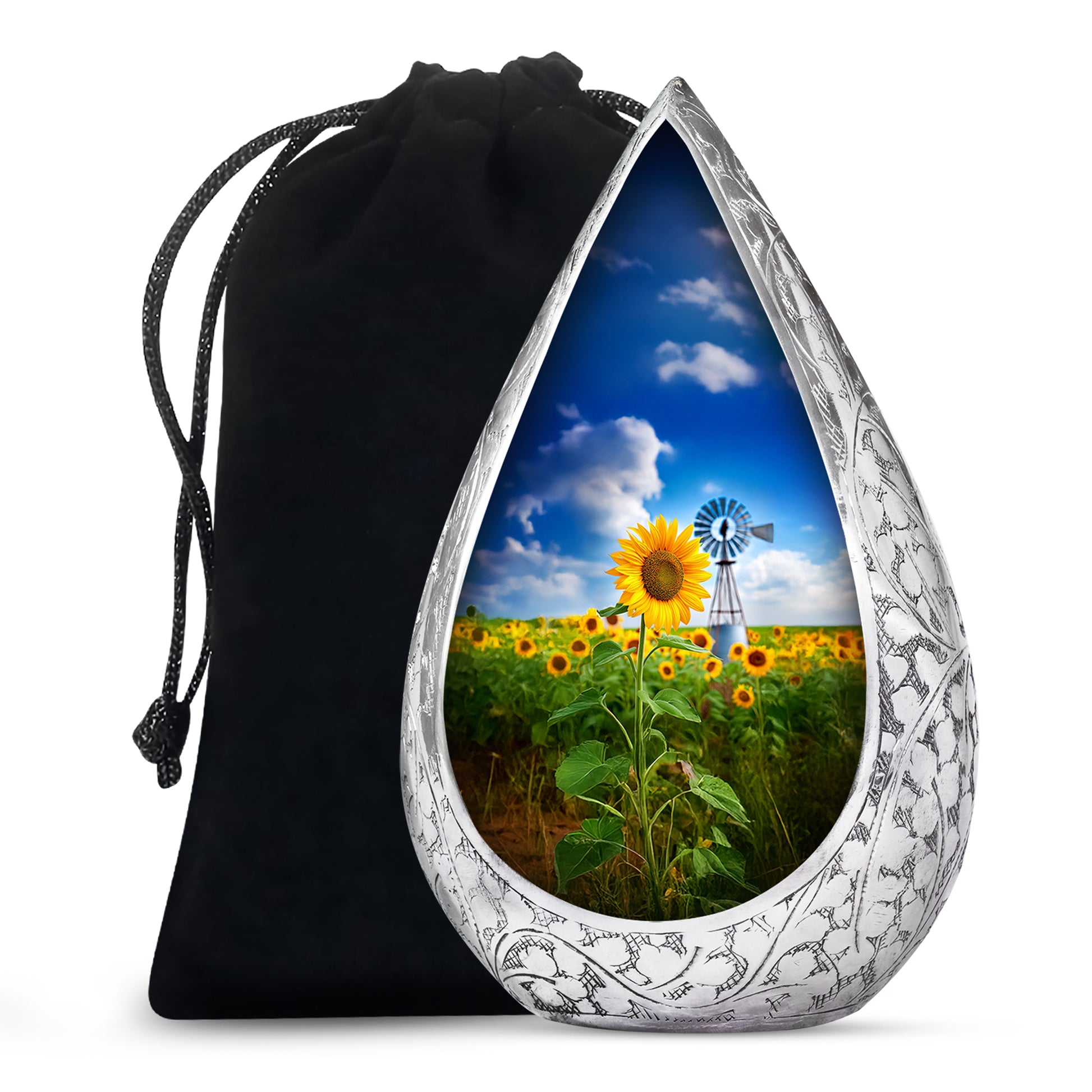 Beautiful Sunflower Farm Urn - Windmill Cremation Urn For Adults Ashes