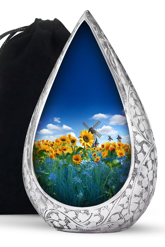 Windmill Sunflower Cremation Urn - Beautiful Funeral Urn For Male & Female