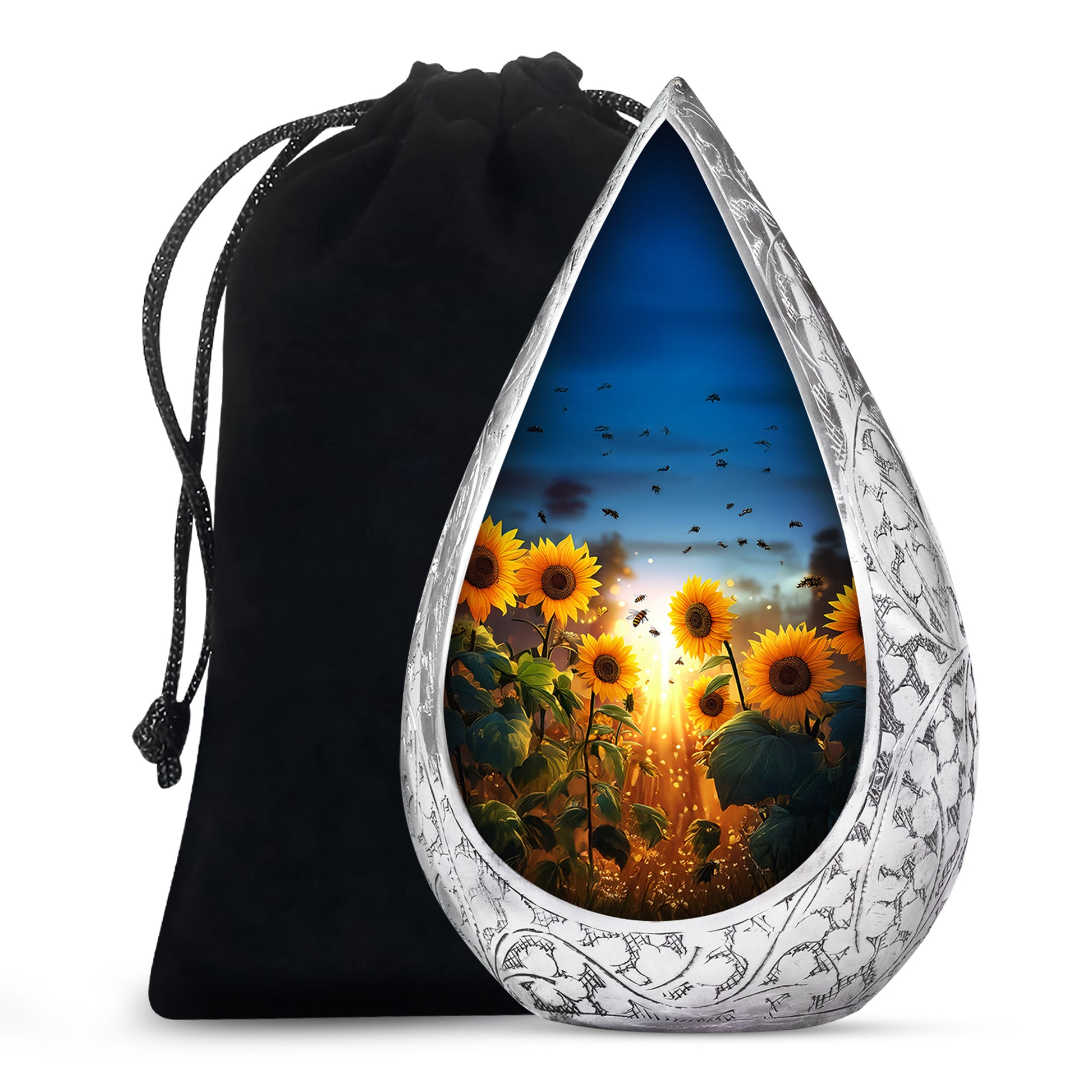 Sunflower Bee Memorial Urn - Sunset Cremation Urn For Ashes