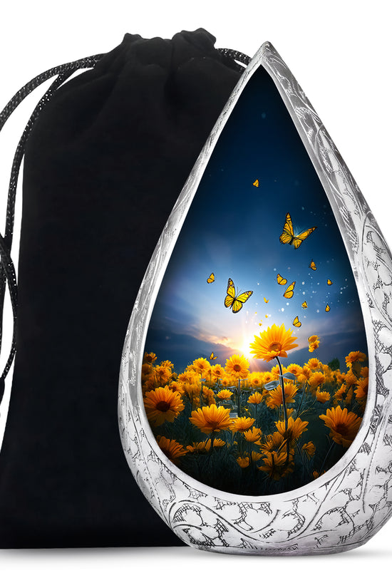 Golden Sunflower Memorial Urn - Butterfly Funeral Urn For Human Ashes