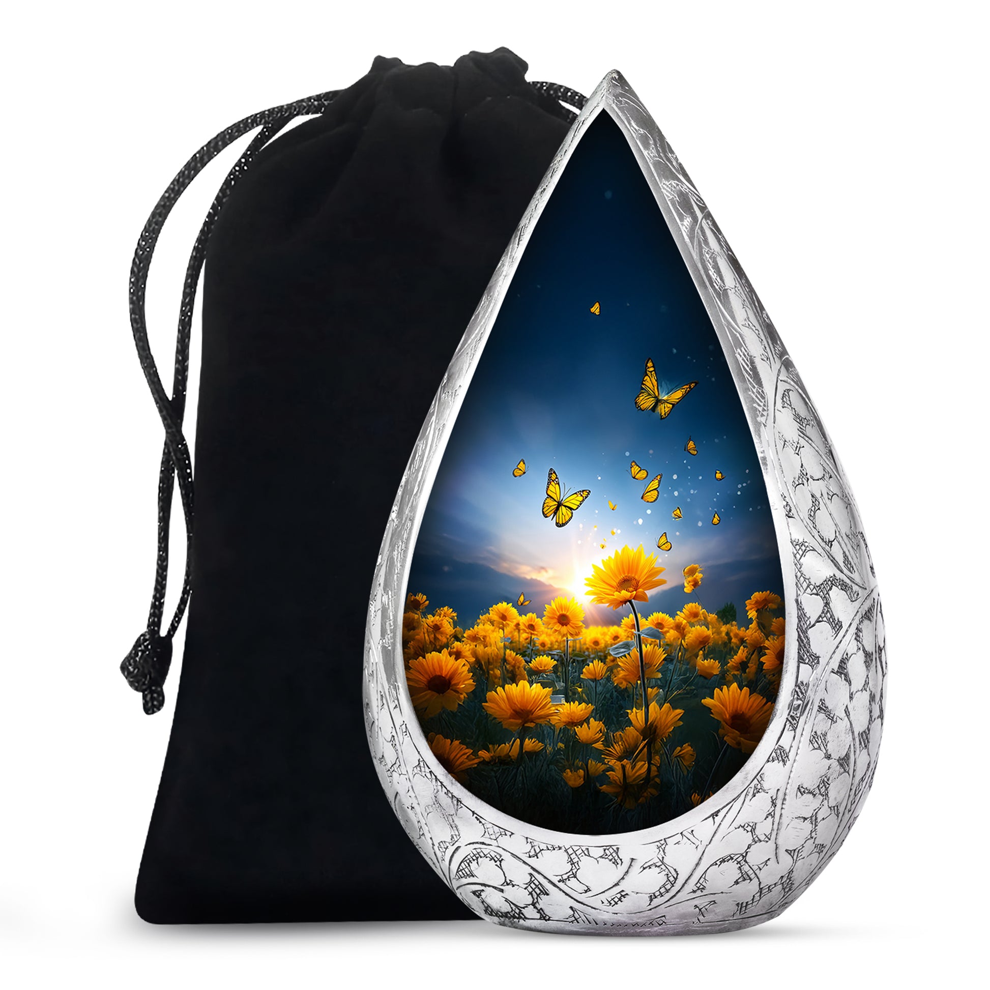 Golden Sunflower Memorial Urn - Butterfly Funeral Urn For Human Ashes