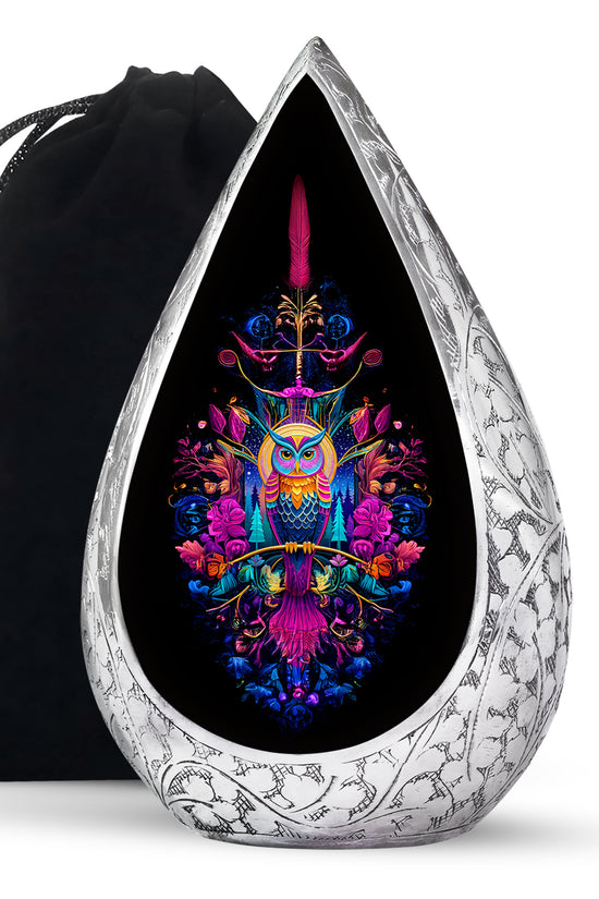 Colorful Owl Memorial Urn - Artistic Cremation Urn For Ashes
