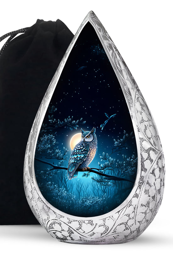 Blue Night Owl Memorial Urn - Decorative Urn For Male & Female