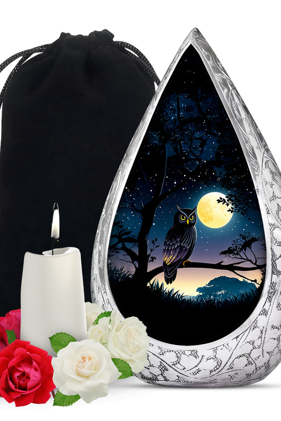 Black Owl Cremation Urn - Moonlight Memorial Urn For Human Ashes