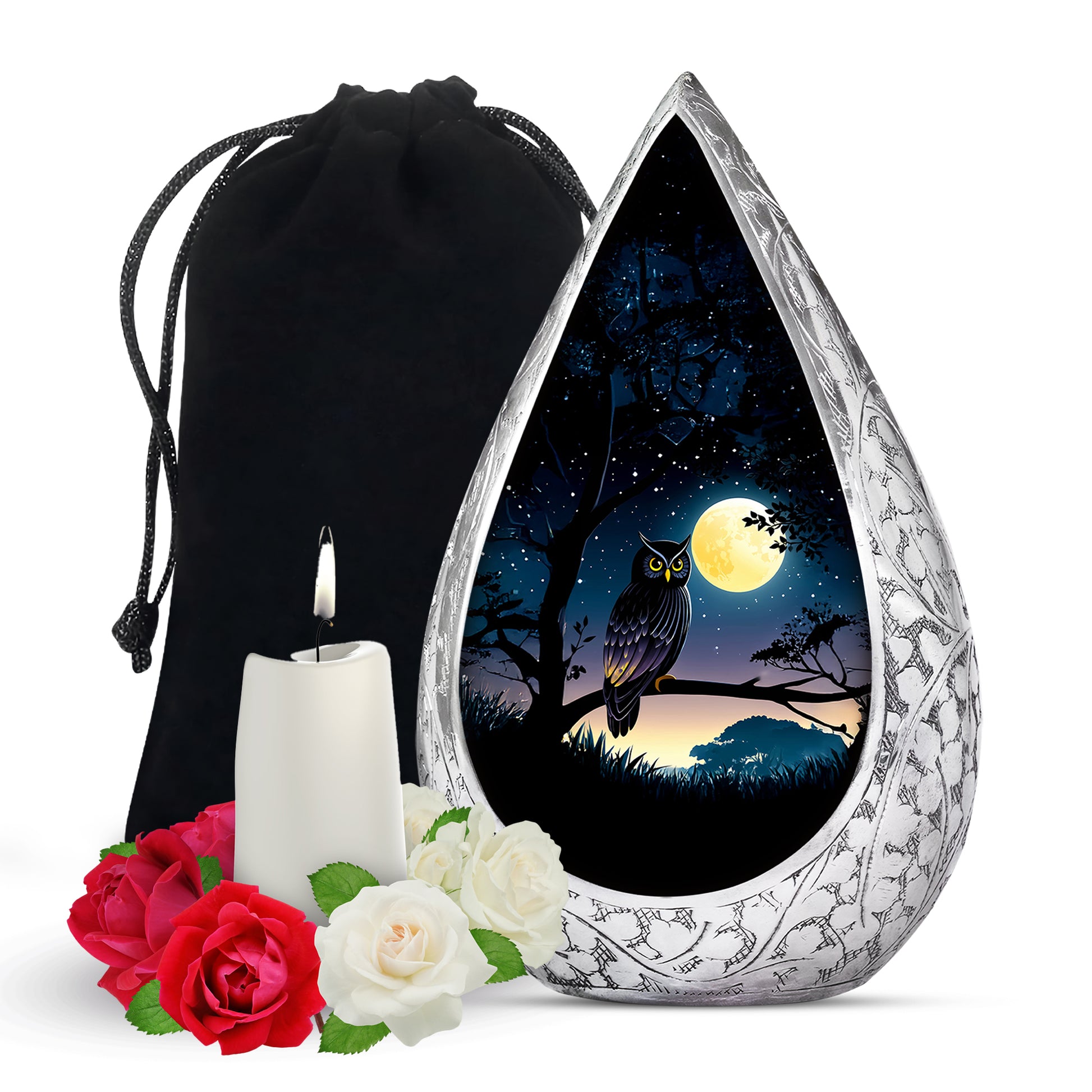 Black Owl Cremation Urn - Moonlight Memorial Urn For Human Ashes