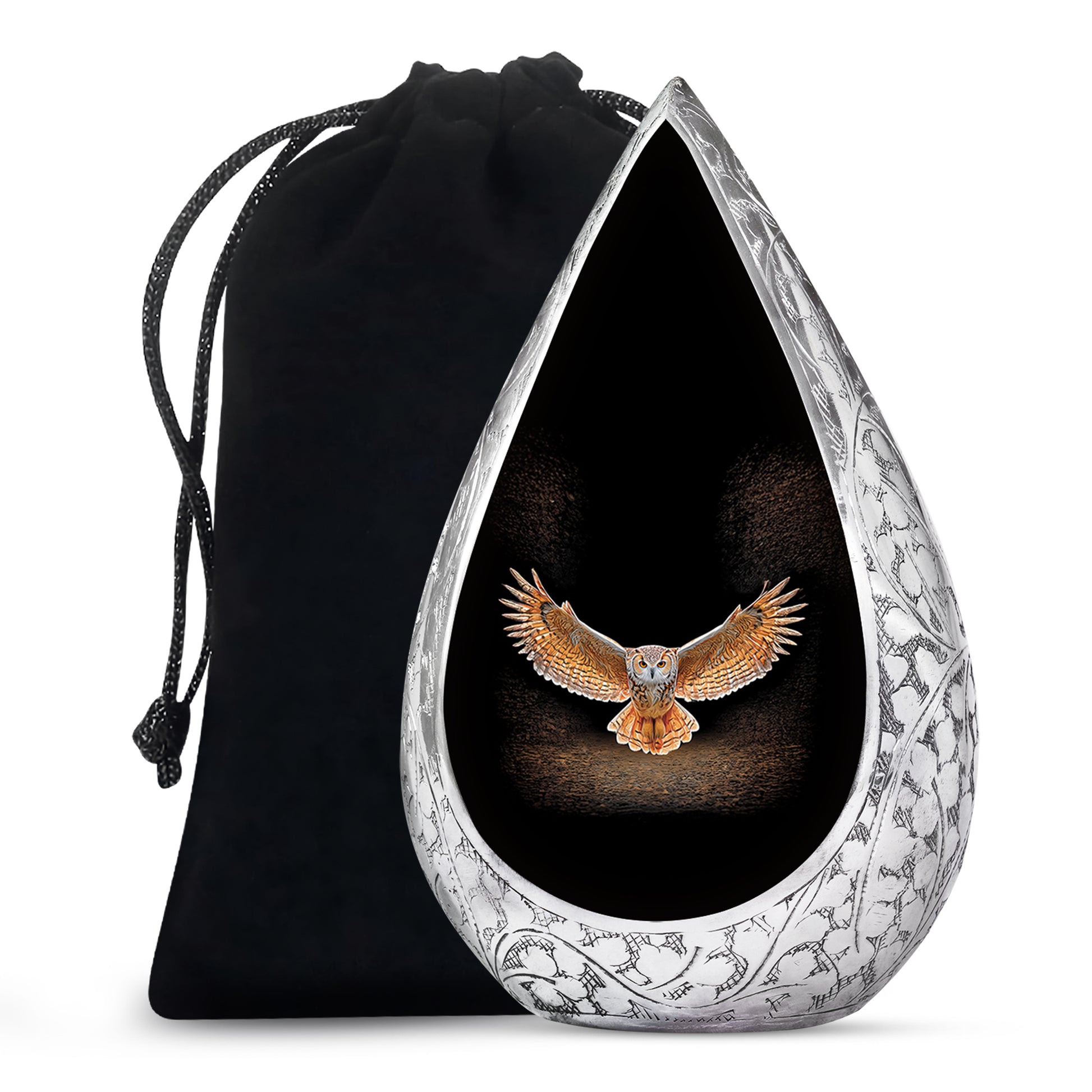 Owl Cremation Urn - Black Memorial Urn For Human Ashes