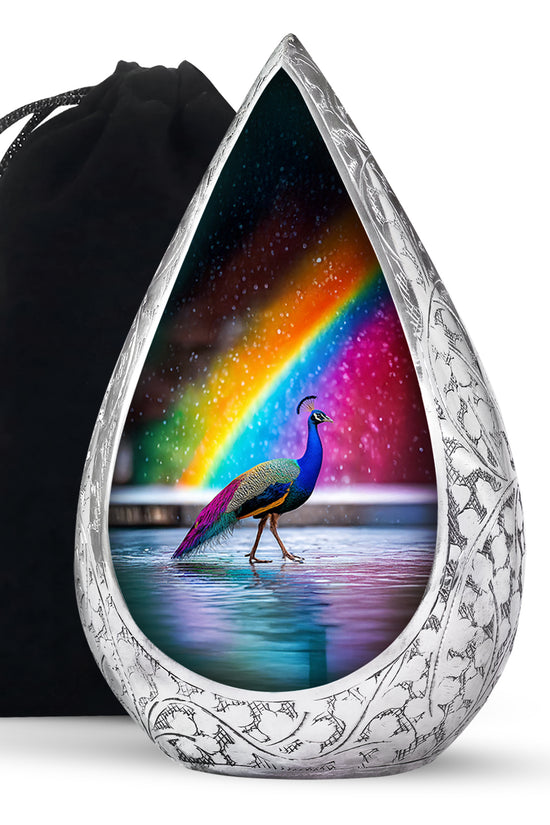 Peacock Rainbow Memorial Urn - Colorful Cremation Urn For Burial