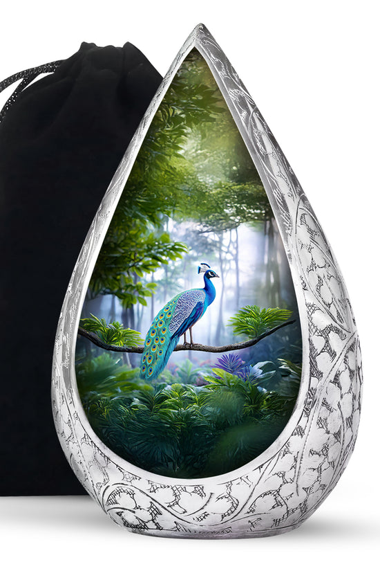 Forest Peacock Memorial Urn - Nature Cremation Urn For Human Ashes