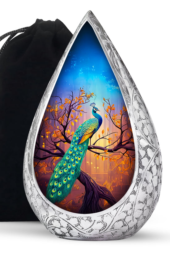 Autumn Peacock Funeral Urn - Elegant Memorial Urn For Adult Ashes