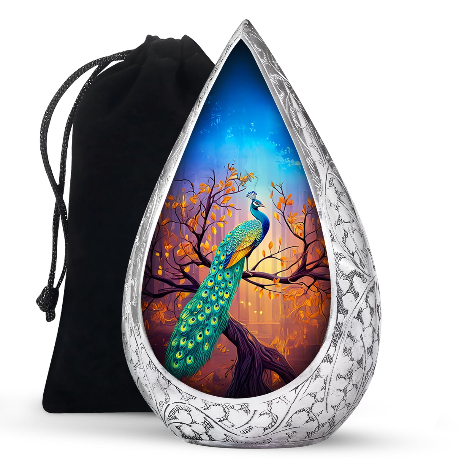 Autumn Peacock Funeral Urn - Elegant Memorial Urn For Adult Ashes
