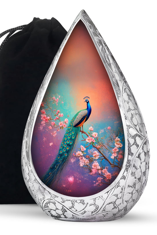 Cherry Blossom Peacock Cremation Urn - Beautiful Funeral Urn For Mom
