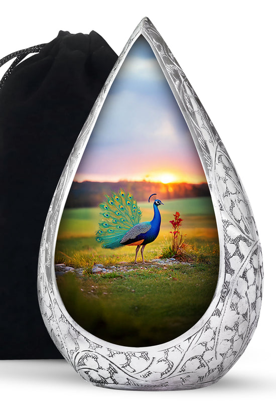 Sunset Peacock Memorial Urn - Elegant Cremation Urn For Loved Ones