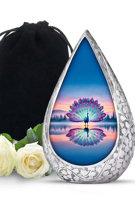 Colorful Peacock Cremation Urn - Sunset Lake Memorial Urn For Human Ashes