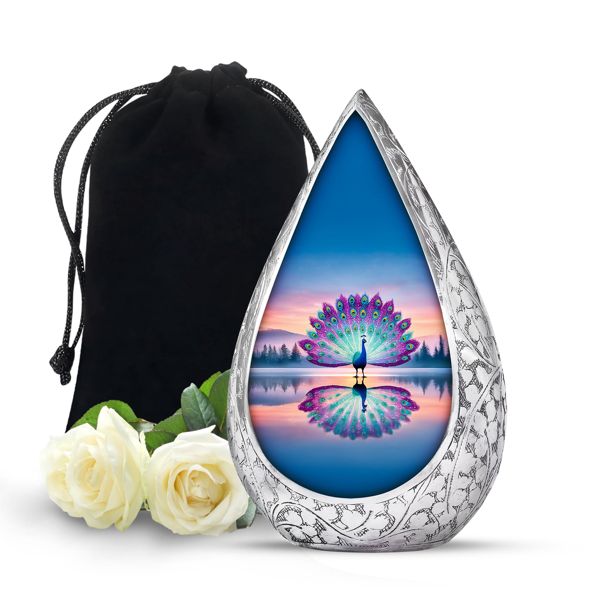Colorful Peacock Cremation Urn - Sunset Lake Memorial Urn For Human Ashes