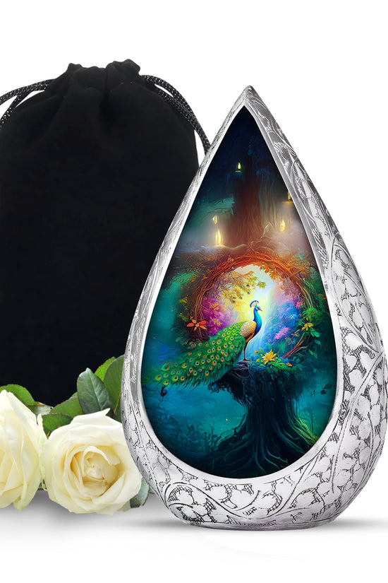 Beautiful Peacock Memorial Urn - Nature Funeral Urn For Ashes Adult