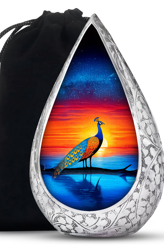 Peacock Sunset Memorial Urn - Artistic Cremation Urn For Burial