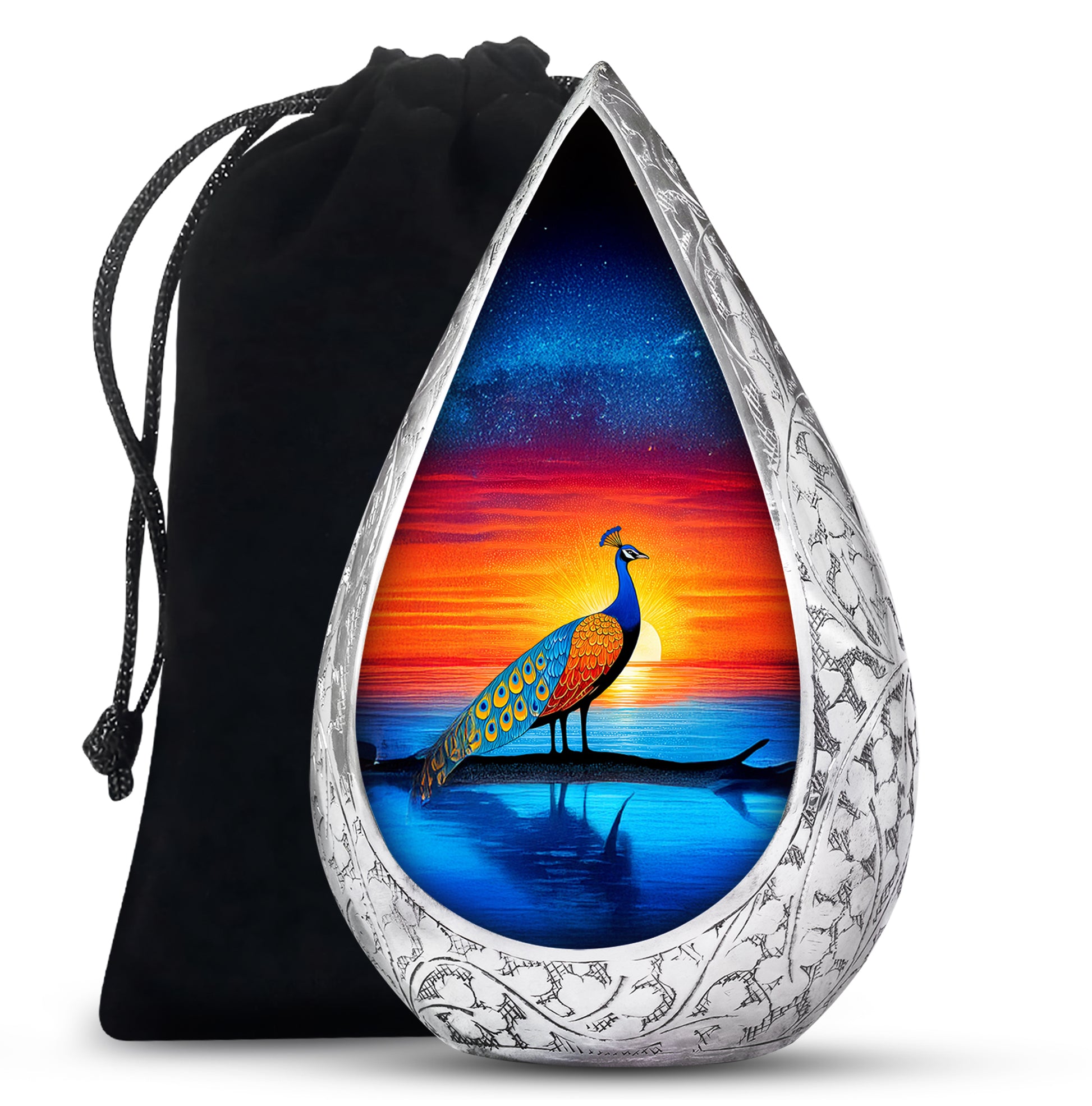 Peacock Sunset Memorial Urn - Artistic Cremation Urn For Burial