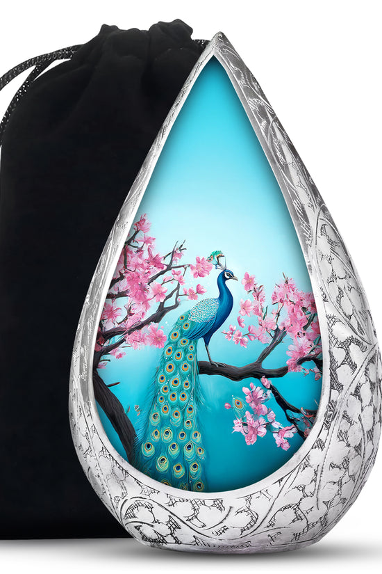 Peacock Nature Funeral Urn - Cherry Blossom Memorial Urn For Loved Ones