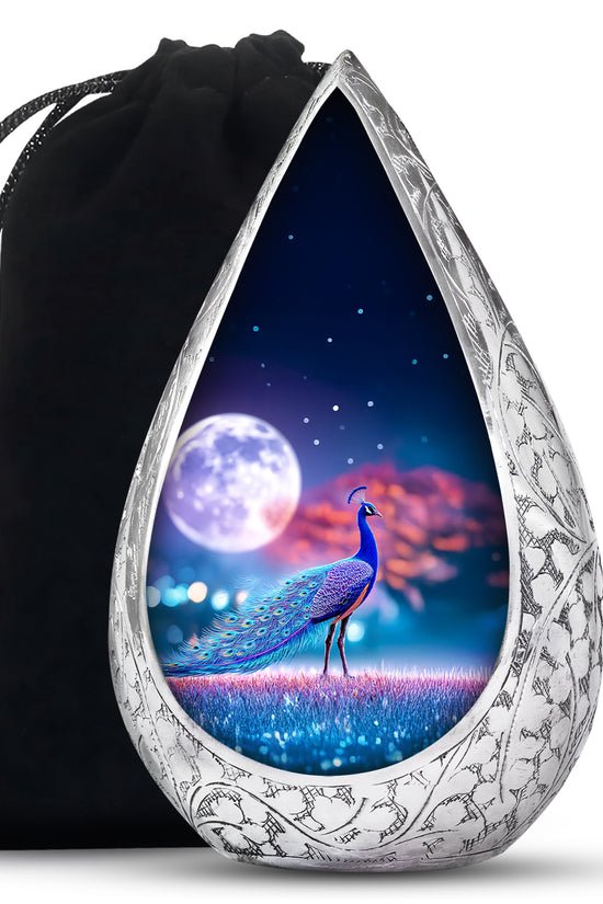 Beautiful Peacock Funeral Urn - Moonlight Theme Cremation Urn For Human Ashes