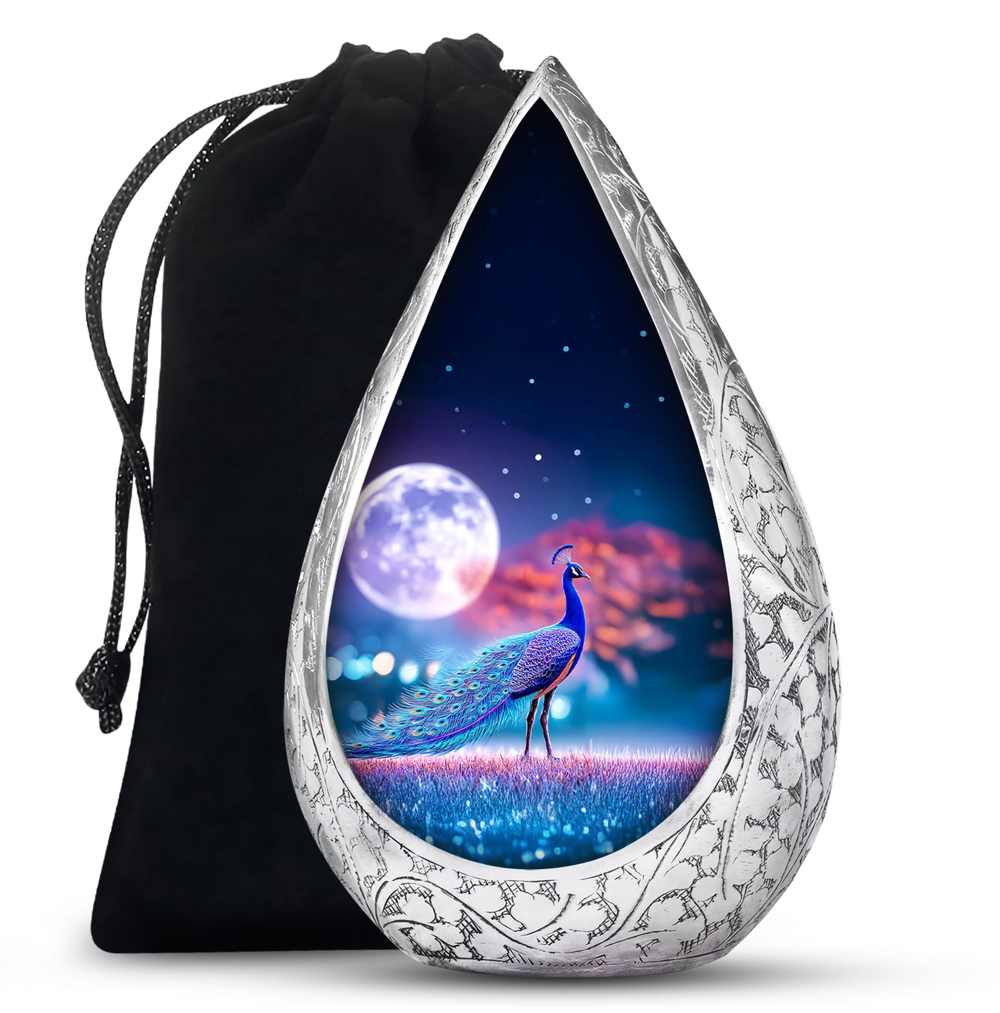 Beautiful Peacock Funeral Urn - Moonlight Theme Cremation Urn For Human Ashes