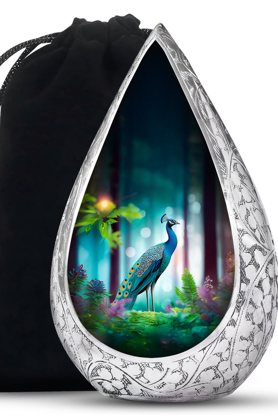 Elegant Peacock Memorial Urn - Beautiful Forest Memorial Urn For Loved Ones
