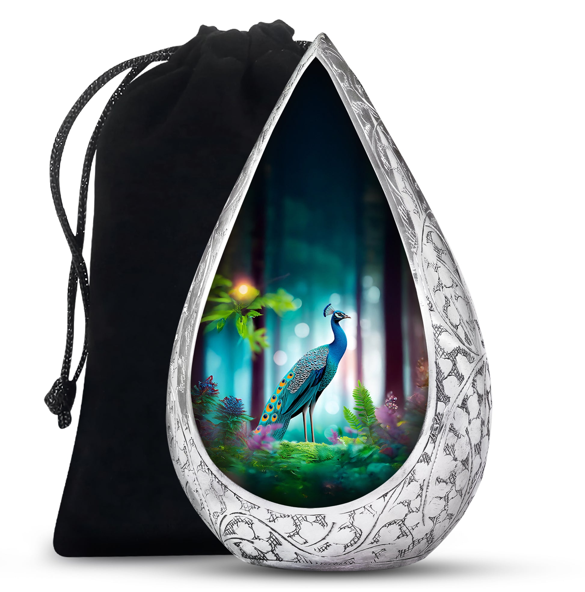 Elegant Peacock Memorial Urn - Beautiful Forest Memorial Urn For Loved Ones