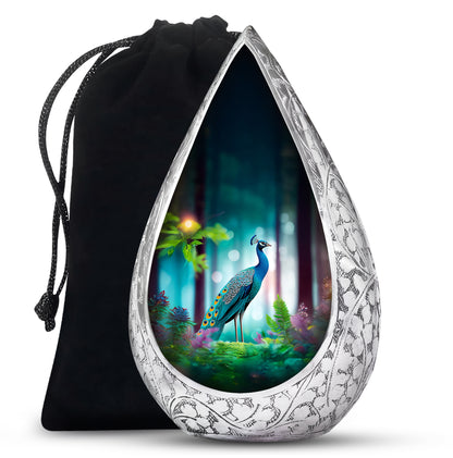 Elegant Peacock Memorial Urn - Beautiful Forest Memorial Urn For Loved Ones