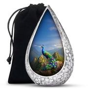 Blue Peacock Cremation Urn - Scenic Memorial Urn For Human Ashes