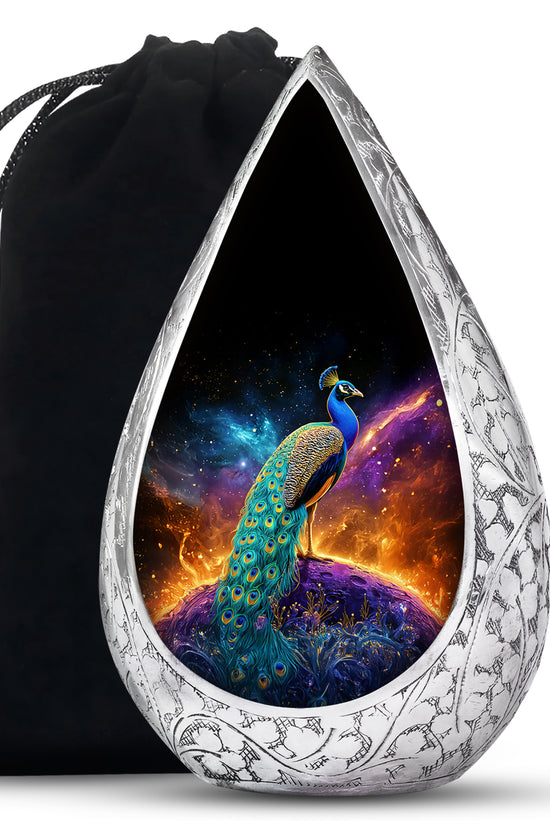 Peacock Galaxy Memorial Urn - Beautiful Black Aluminium Urn For Adult Ashes