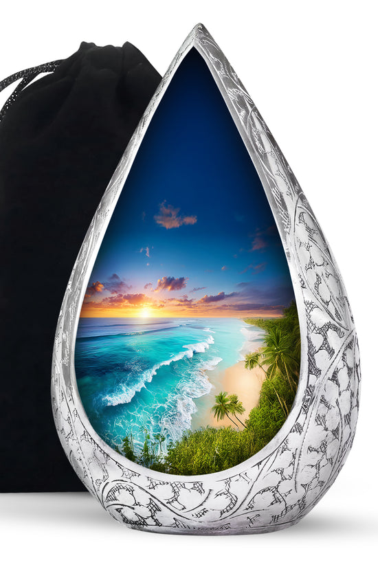 Blue Ocean Waves Funeral Urn For Ashes - Urn For Men & Women