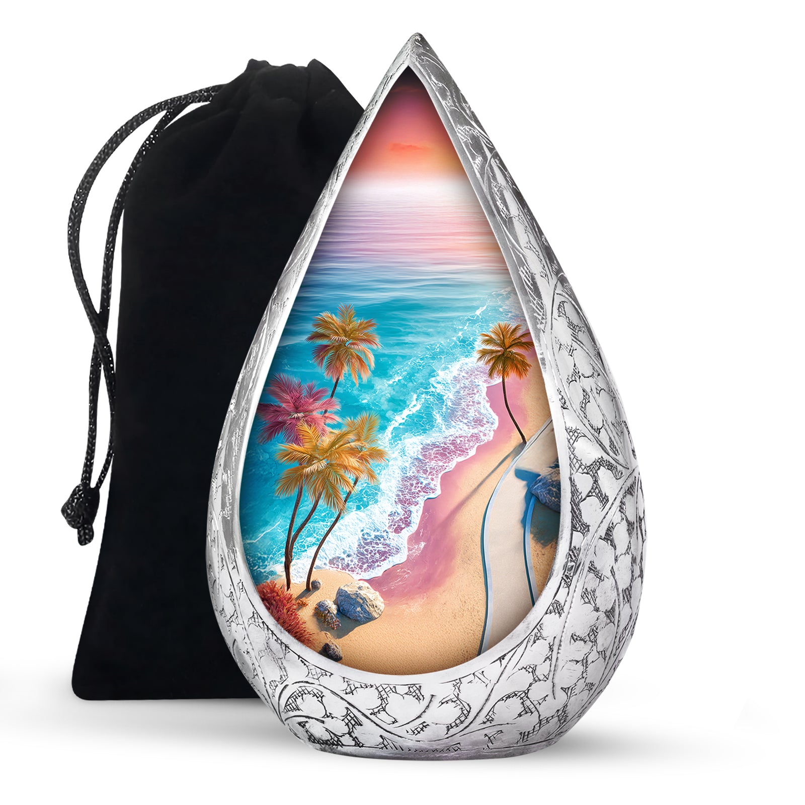 Blue Sea Urn Memorial For Ashes - Palm Trees Cremation Urn For Men