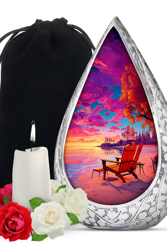 Beach Resting Place Urn For Men - Pink Memorial Ashes Urn For Funeral