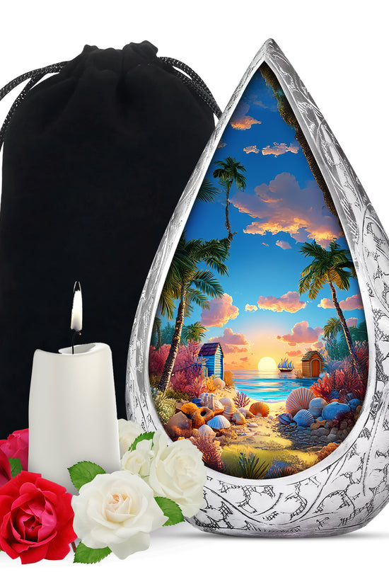 Animated Beach Funeral Urn For Ashes - Seashell Memorial Urn For Ashes