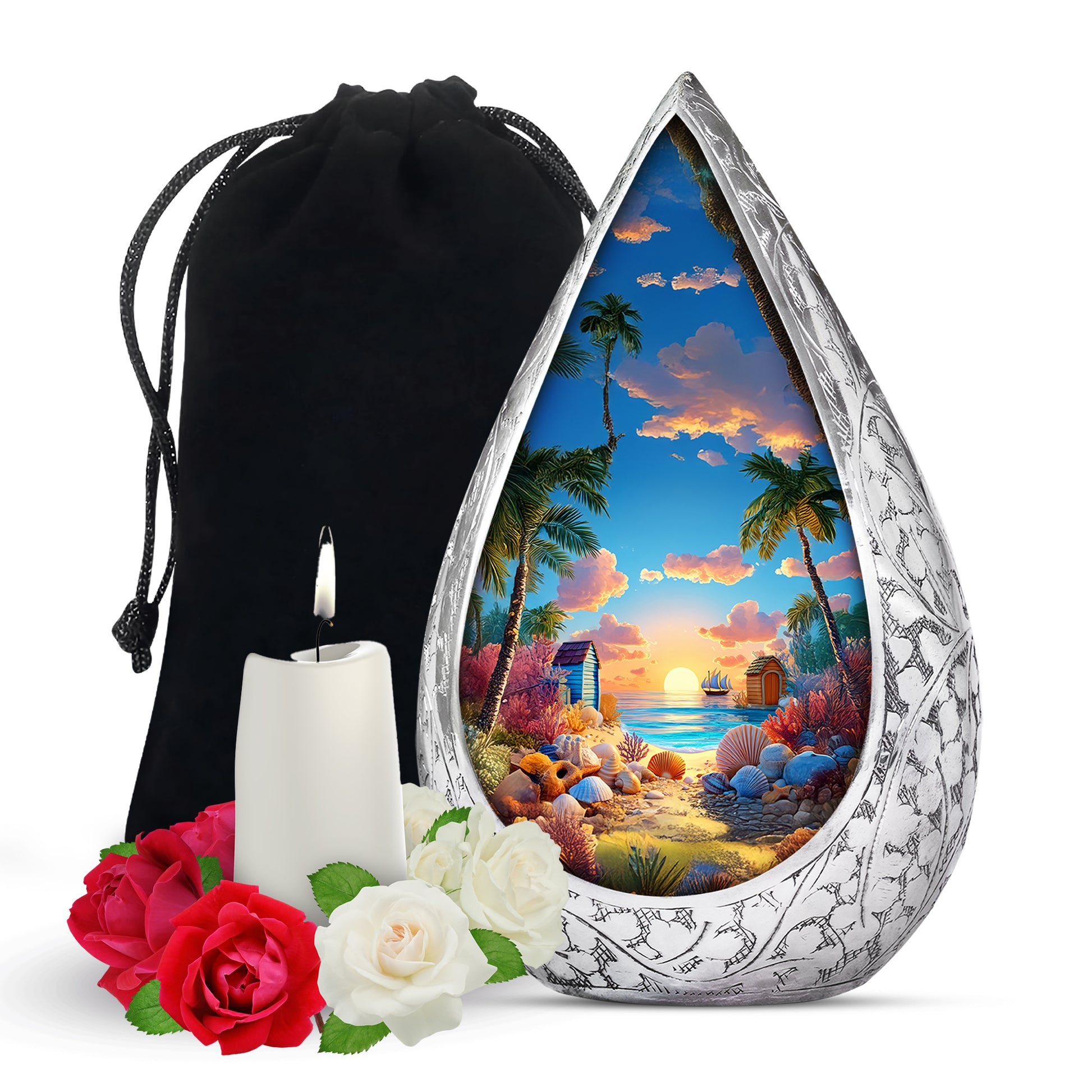 Animated Beach Funeral Urn For Ashes - Seashell Memorial Urn For Ashes