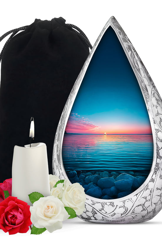 Blue Ocean Memorial Urn For Funeral - Sunset Cremation Urn For Ashes