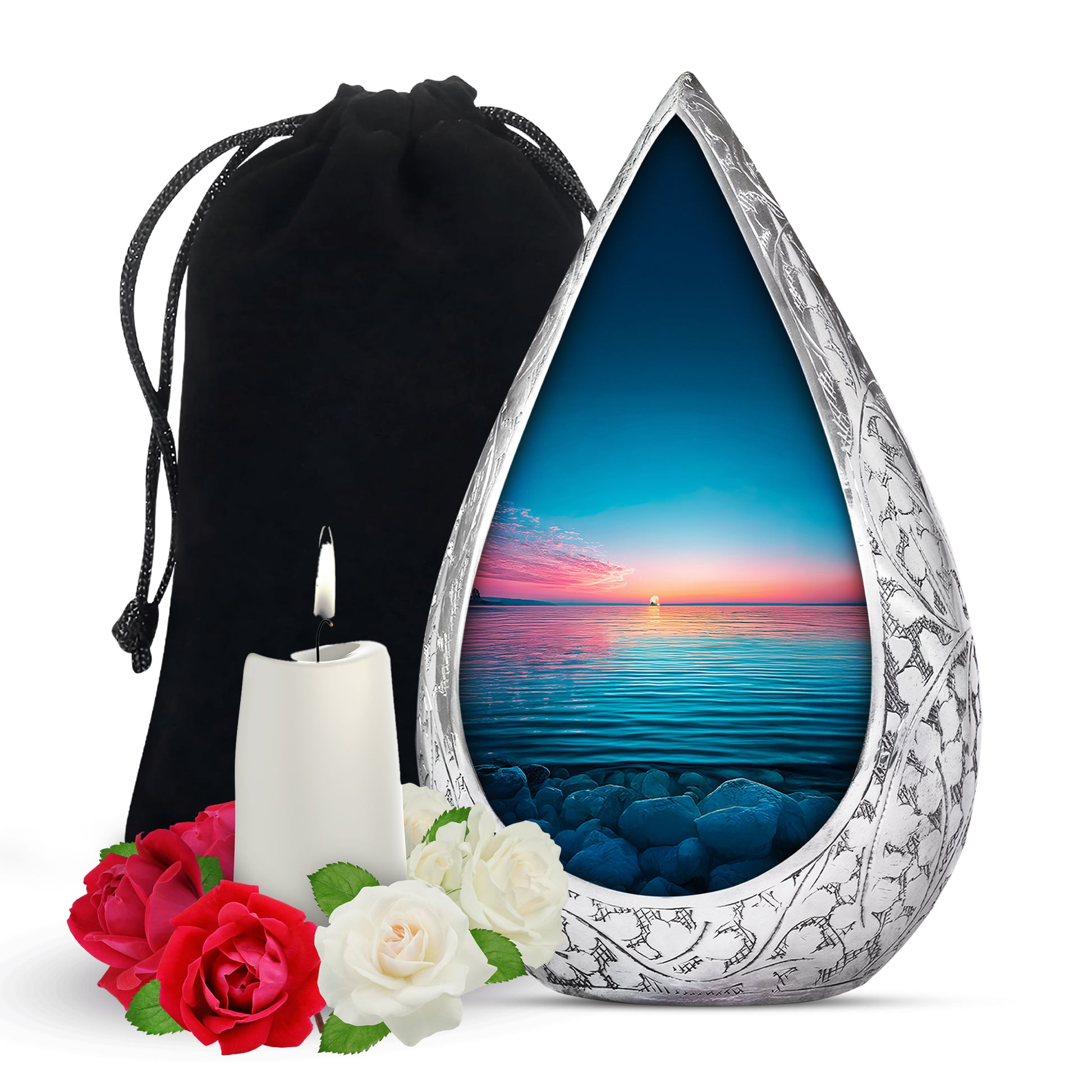 Blue Ocean Memorial Urn For Funeral - Sunset Cremation Urn For Ashes