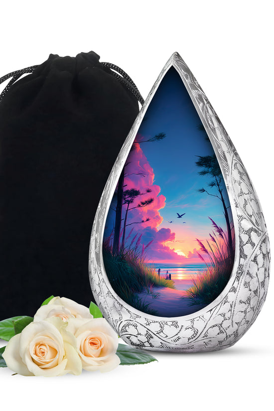 Beach Memorial Ashes Urn For Men - Pink Sunset Urn For Ashes